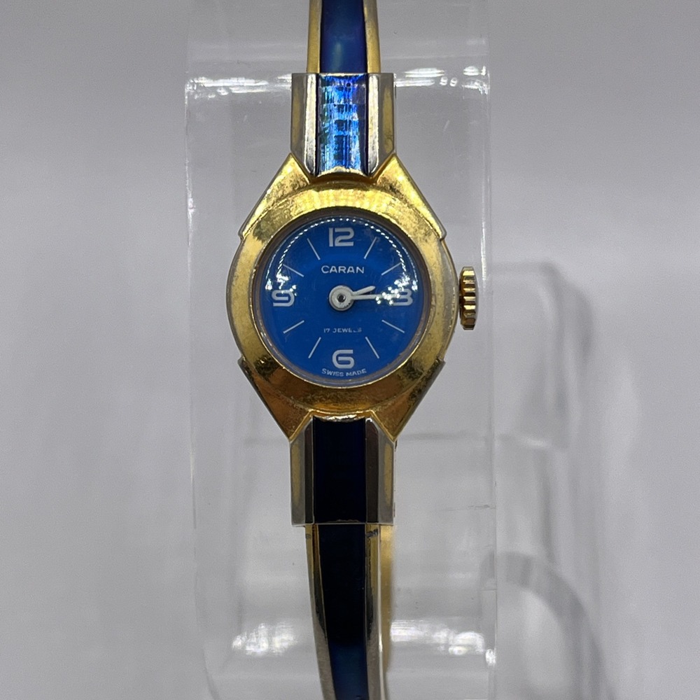Vintage Caran Ladies‎ Swiss Mechanical Watch 17 Jewels Blue Dial 18mm- Working